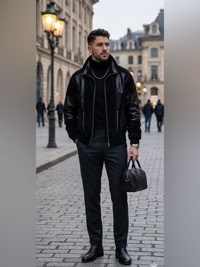 RARE VINTAGE G4000 Genuine Black Leather Jacket Size Medium Men’s Snakeskin 80s